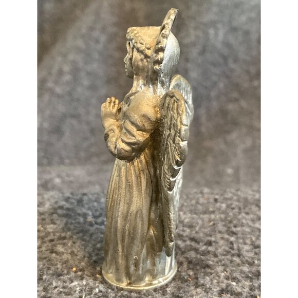VTG Pewter Angel Standing Figurine Wings Halo Praying Holy Statue Silver - Picture 5 of 7